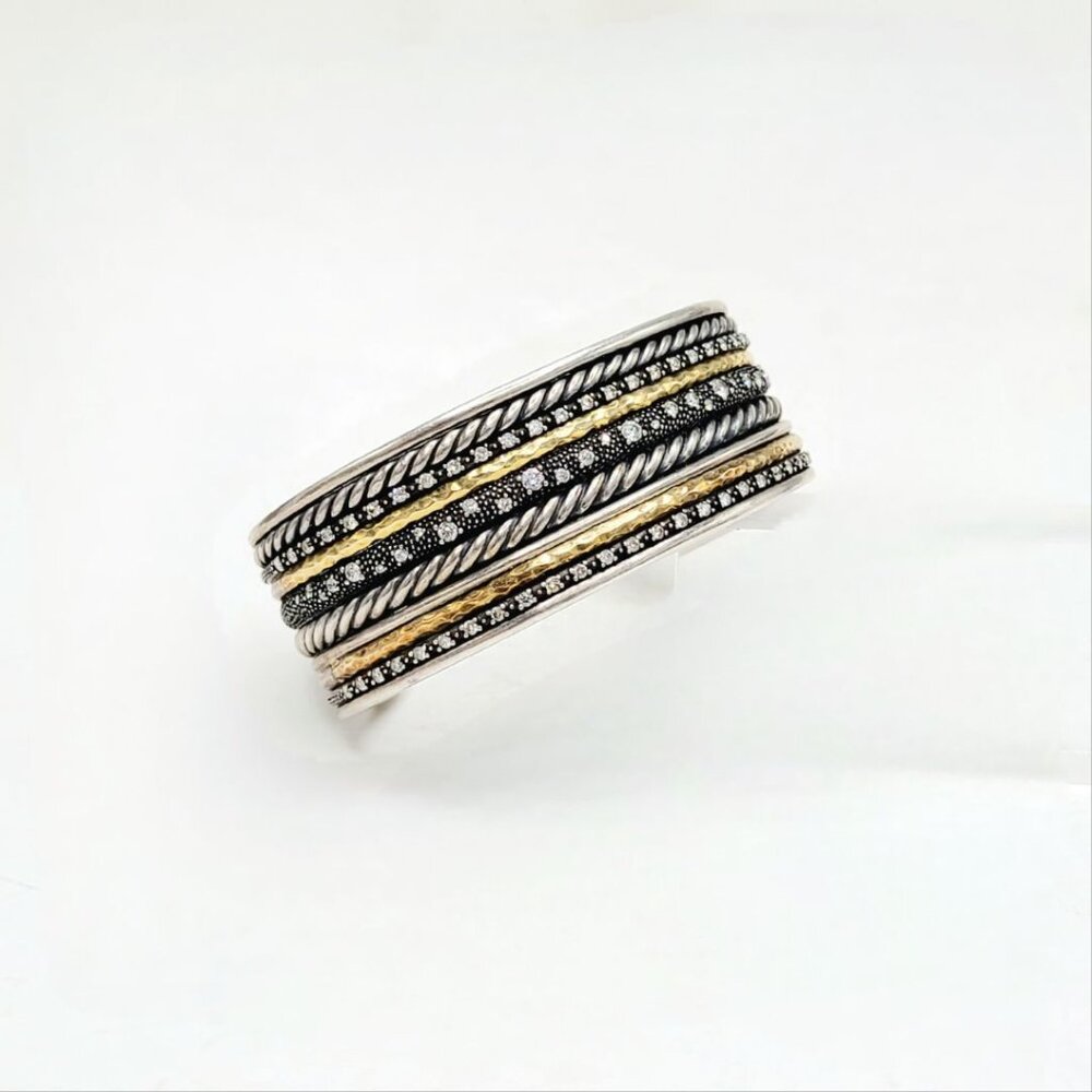 David Yurman Midnight Melange Cuff w/ White Diamonds & 18K Yellow Gold - Medium